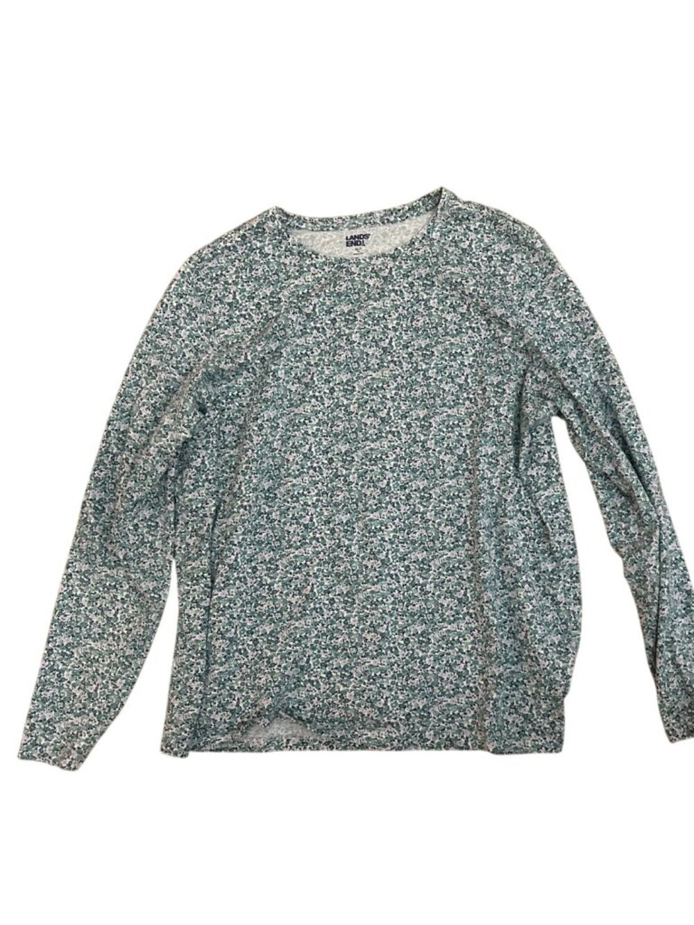 Lands End Womens Top T-Shirt XL Ditsy Floral Long Sleeve Cotton Cozy Casual